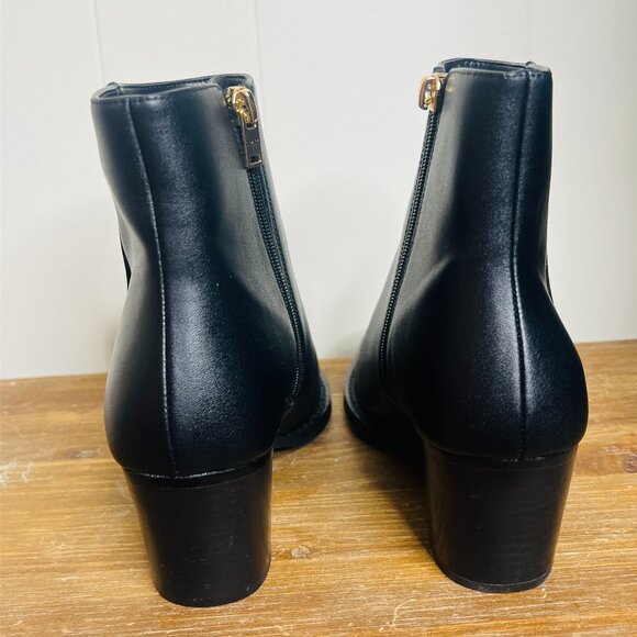 COACH Brand New Sz: 8 Pacey Black Pointed-Toe Leather Western Booties Block Heel - Picture 4 of 10
